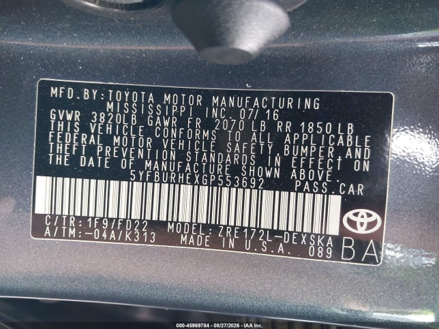 Toyota Corolla S Plus 2016 5YFBURHEXGP553692 Image 9