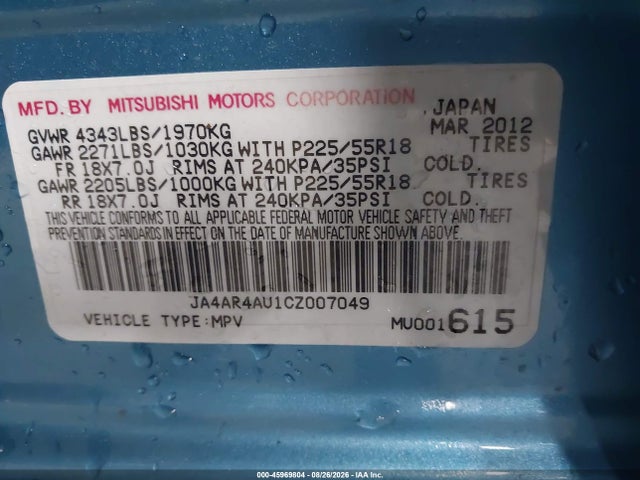Продажа на аукционе авто 2012 Mitsubishi Outlander Sport Se, vin: JA4AR4AU1CZ007049, номер лота: 45969804