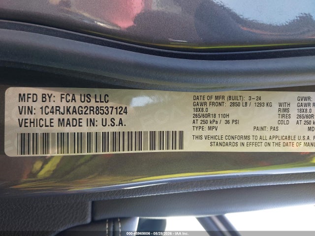 Продажа на аукционе авто 2024 Jeep Grand Cherokee L Laredo 4x4, vin: 1C4RJKAG2R8537124, номер лота: 45969806