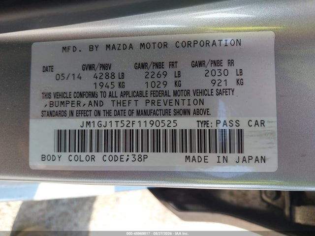 Aukcja sprzedaży 2015 Mazda Mazda6 I Touring, vin: JM1GJ1T52F1190525, numer aukcji: 45969817