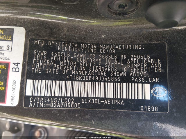 2009 Toyota Avalon Limited მანქანა იყიდება აუქციონზე, vin: 4T1BK36B49U349855, აუქციონის ნომერი: 45969827