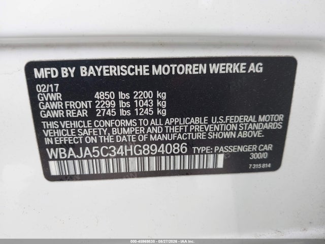 Продажа на аукционе авто 2017 Bmw 530i, vin: WBAJA5C34HG894086, номер лота: 45969830