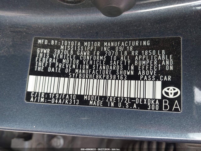 Toyota COROLLA L 2019 5YFBURHE8KP898163 Image 9