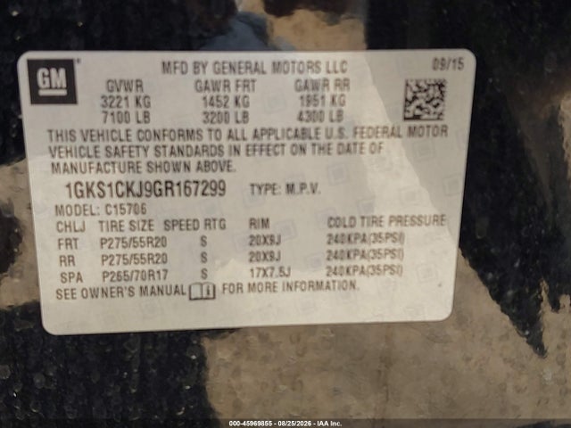 Aukcja sprzedaży 2016 Gmc Yukon Denali, vin: 1GKS1CKJ9GR167299, numer aukcji: 45969855