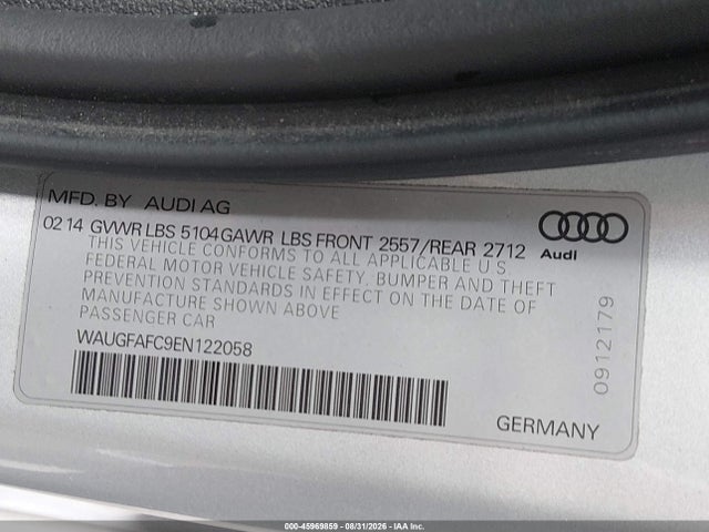 45969859 :رقم المزاد ، WAUGFAFC9EN122058 vin ، 2014 Audi A6 2.0t Premium مزاد بيع