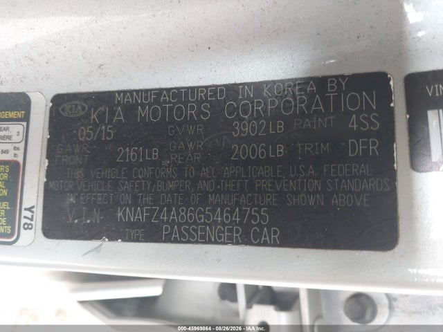 KNAFZ4A86G5464755 KIA FORTE EX