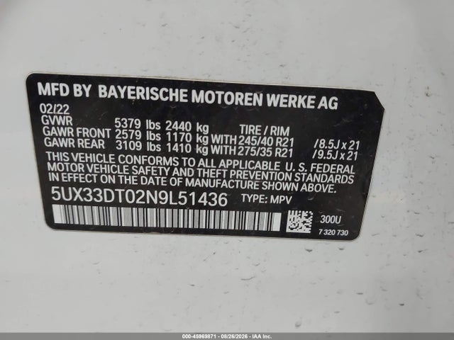 BMW X4 Xdrive30i 2022 5UX33DT02N9L51436 Image 9