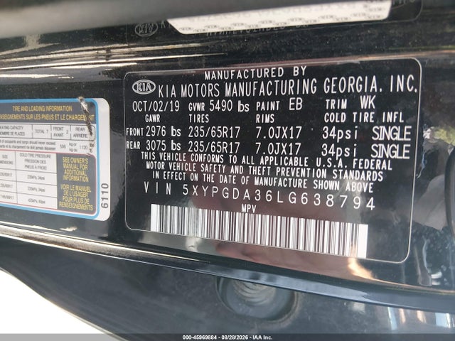 KIA Sorento 2.4l Lx 2020 5XYPGDA36LG638794 Image 9