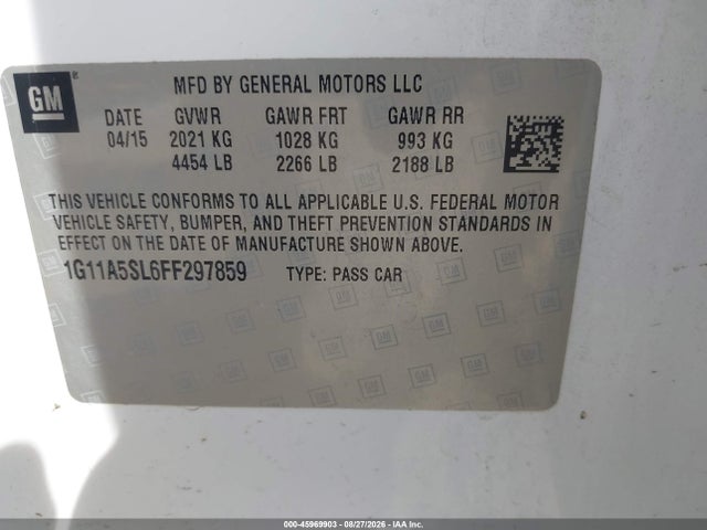 Продажа на аукционе авто 2015 Chevrolet Malibu 1fl, vin: 1G11A5SL6FF297859, номер лота: 45969903