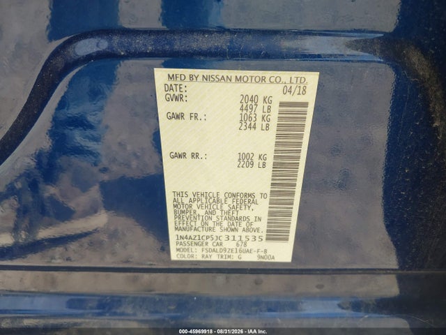 2018 Nissan Leaf Sv მანქანა იყიდება აუქციონზე, vin: 1N4AZ1CP5JC311535, აუქციონის ნომერი: 45969918