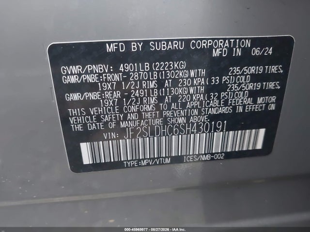 2025 Subaru Forester Sport მანქანა იყიდება აუქციონზე, vin: JF2SLDHC6SH430191, აუქციონის ნომერი: 45969977
