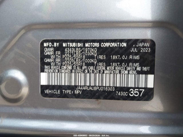 Продажа на аукционе авто 2023 Mitsubishi Outlander Sport 2.0 Es Awc/2.0 Le Awc/2.0 Ralliart Awc/2.0 S Awc/2.0 Se Awc, vin: JA4ARUAU8PU016303, номер лота: 45969983