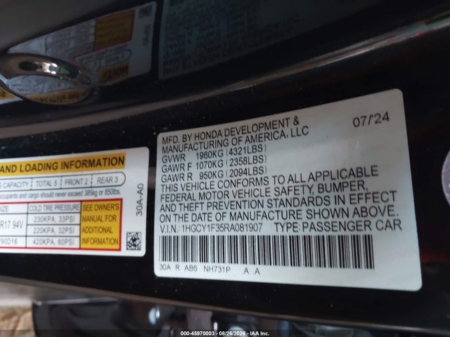 Honda ACCORD EX 2024 1HGCY1F35RA081907 Image 9