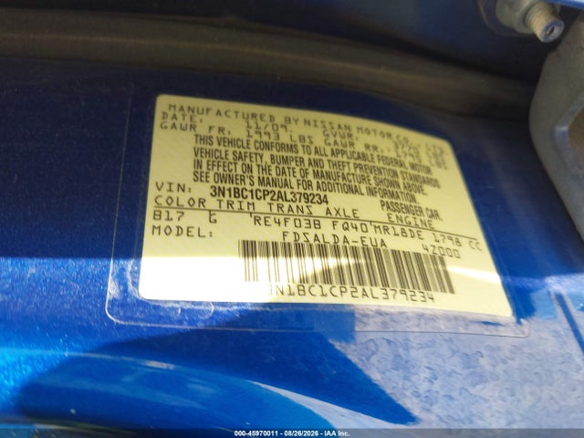 Продаж на аукціоні авто 2010 Nissan Versa 1.8s, vin: 3N1BC1CP2AL379234, номер лоту: 45970011