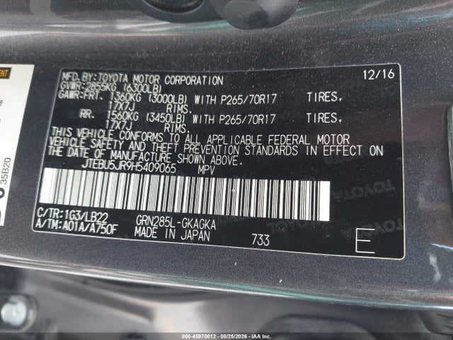 Toyota 4runner Sr5 Premium 2017 JTEBU5JR9H5409065 Image 9