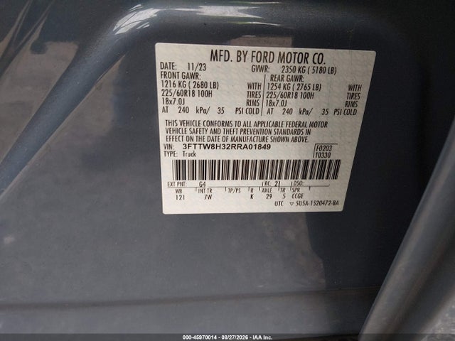 45970014 :رقم المزاد ، 3FTTW8H32RRA01849 vin ، 2024 Ford Maverick Xlt مزاد بيع