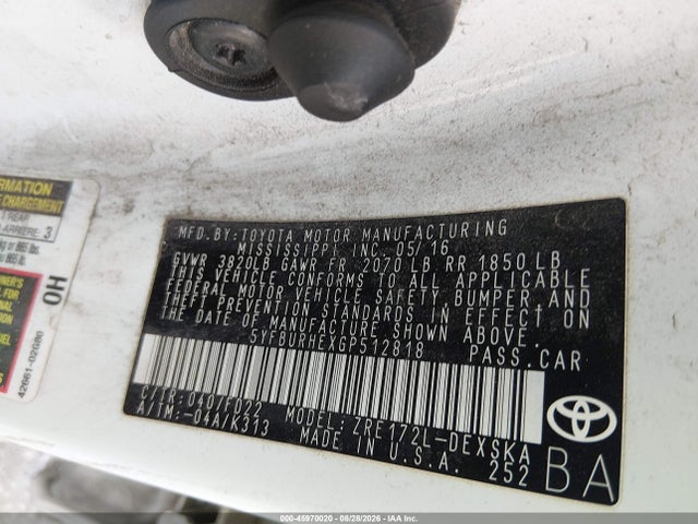 Продажа на аукционе авто 2016 Toyota Corolla S Plus, vin: 5YFBURHEXGP512818, номер лота: 45970020