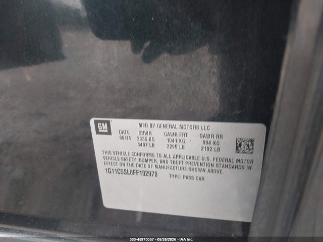 Продажа на аукционе авто 2015 Chevrolet Malibu 1lt, vin: 1G11C5SL8FF102970, номер лота: 45970057