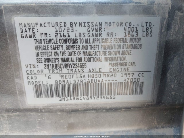 Aukcja sprzedaży 2024 Nissan Sentra Sv Xtronic Cvt, vin: 3N1AB8CV8RY234655, numer aukcji: 45970062