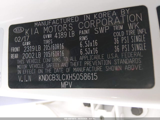 45970070 :رقم المزاد ، KNDCB3LCXH5058615 vin ، 2017 Kia Niro Lx مزاد بيع