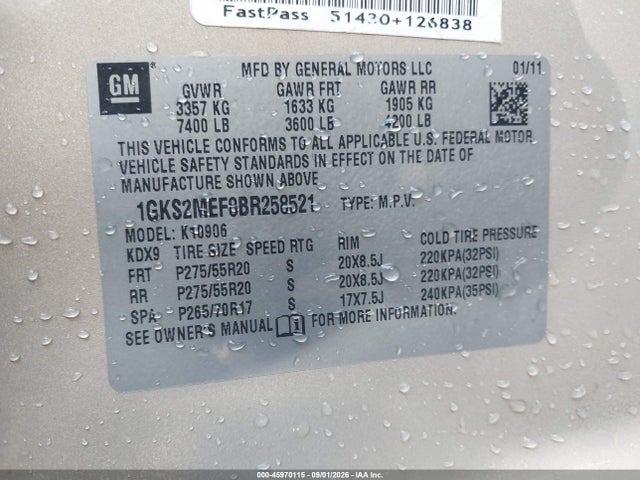 Продажа на аукционе авто 2011 Gmc Yukon Xl 1500 Denali, vin: 1GKS2MEF8BR258521, номер лота: 45970115