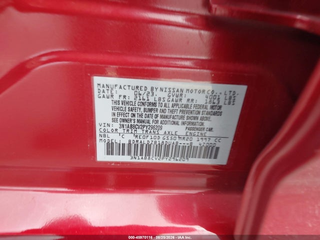 Продаж на аукціоні авто 2023 Nissan Sentra Sv Xtronic Cvt, vin: 3N1AB8CV2PY296209, номер лоту: 45970116