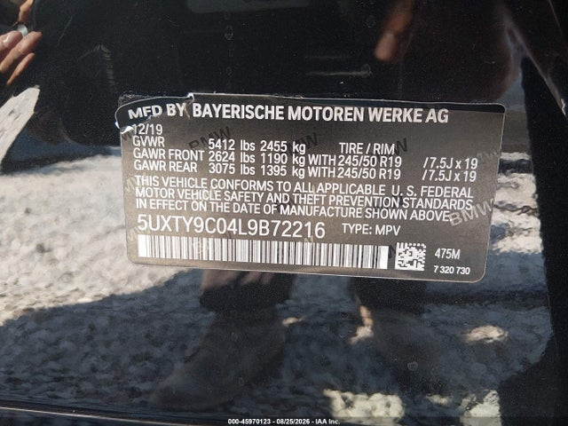 45970123 :رقم المزاد ، 5UXTY9C04L9B72216 vin ، 2020 Bmw X3 M40i مزاد بيع