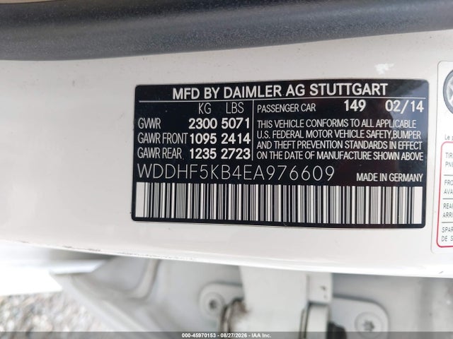 45970153 :رقم المزاد ، WDDHF5KB4EA976609 vin ، 2014 Mercedes-benz E 350 مزاد بيع