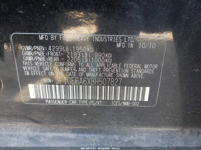 45970161 :رقم المزاد ، JF1GE6A6XBH507827 vin ، 2011 Subaru Impreza 2.5i مزاد بيع