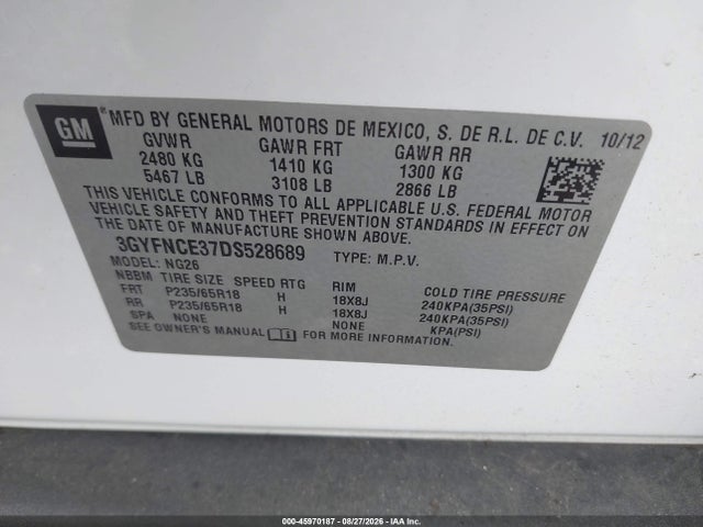 Продажа на аукционе авто 2013 Cadillac Srx Luxury Collection, vin: 3GYFNCE37DS528689, номер лота: 45970187