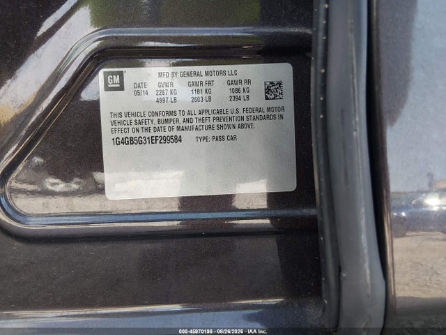 45970198 :رقم المزاد ، 1G4GB5G31EF299584 vin ، 2014 Buick Lacrosse Leather Group مزاد بيع