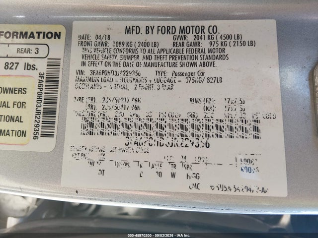 Продаж на аукціоні авто 2018 Ford Fusion Se, vin: 3FA6P0HD3JR229356, номер лоту: 45970200
