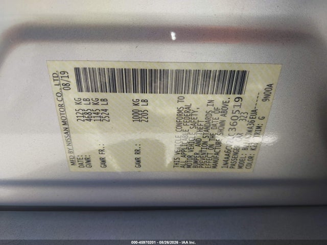 2020 Nissan Maxima Sv Xtronic Cvt მანქანა იყიდება აუქციონზე, vin: 1N4AA6CV2LC360519, აუქციონის ნომერი: 45970201