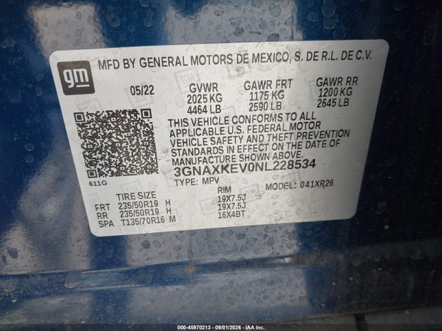 3GNAXKEV0NL228534 Chevrolet Equinox Fwd Lt