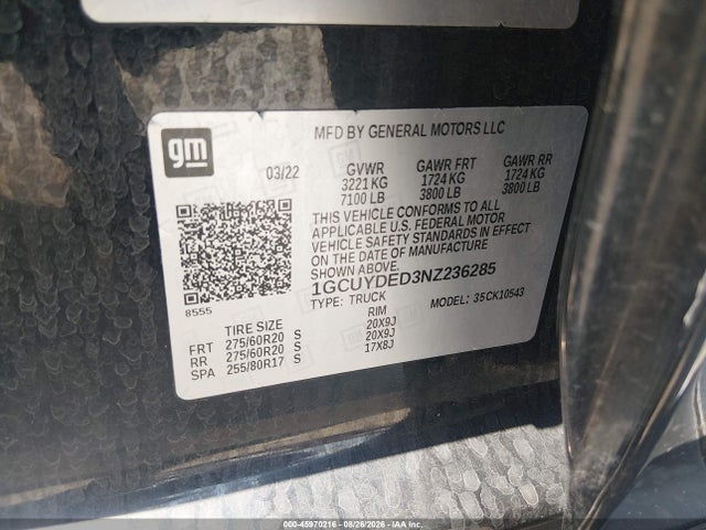 2022 Chevrolet Silverado 1500 Ltd 4wd  Short Bed Lt მანქანა იყიდება აუქციონზე, vin: 1GCUYDED3NZ236285, აუქციონის ნომერი: 45970216