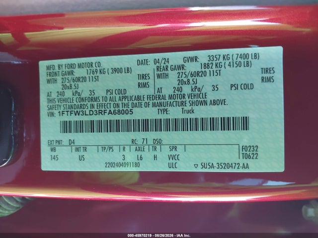 Ford F-150 Xlt 2024 1FTFW3LD3RFA68005 Image 9