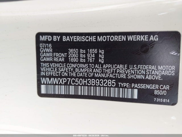 Mini Hardtop Cooper S 2017 WMWXP7C50H3B93285 Image 9