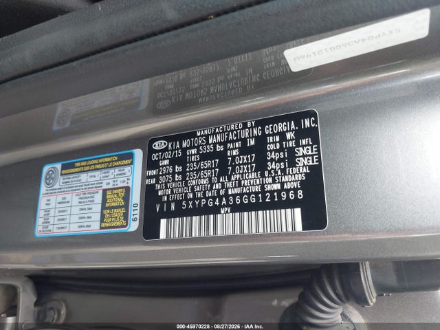 KIA Sorento 2.4l Lx 2016 5XYPG4A36GG121968 Image 9