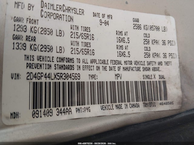Aukcja sprzedaży 2005 Dodge Grand Caravan Sxt, vin: 2D4GP44LX5R304569, numer aukcji: 45970230