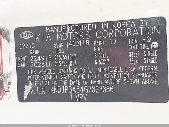 Auction sale of the 2016 Kia Soul +, vin: KNDJP3A54G7323366, lot number: 45970234