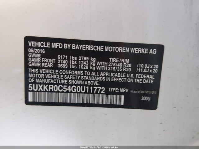 Продажа на аукционе авто 2016 Bmw X5 Xdrive35i, vin: 5UXKR0C54G0U11772, номер лота: 45970245