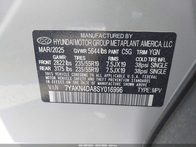 Aukcja sprzedaży 2025 Hyundai Ioniq 5 Sel, vin: 7YAKN4DA8SY016996, numer aukcji: 45970251