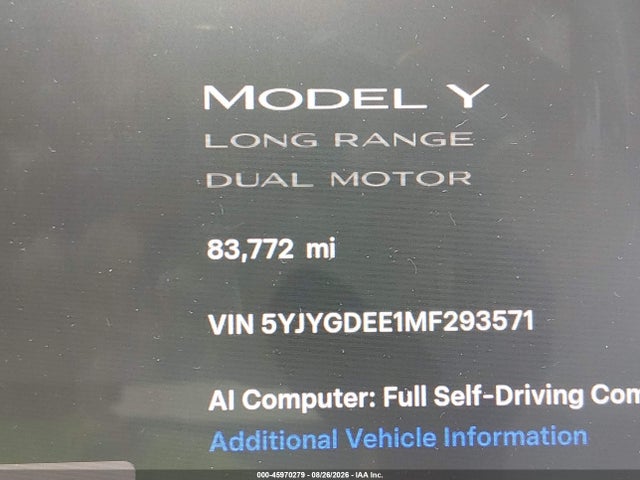 Продажа на аукционе авто 2021 Tesla Model Y Long Range Dual Motor All-wheel Drive, vin: 5YJYGDEE1MF293571, номер лота: 45970279