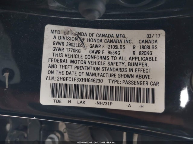 Honda Civic Ex-t 2017 2HGFC1F3XHH646230 Image 9