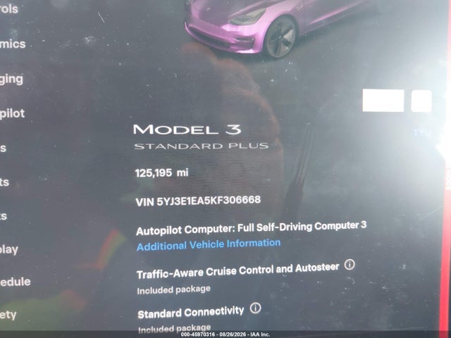 45970316 :رقم المزاد ، 5YJ3E1EA5KF306668 vin ، 2019 Tesla Model 3 Long Range/mid Range/standard Range/standard Range Plus مزاد بيع