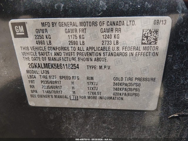 Продажа на аукционе авто 2014 Gmc Terrain Sle-1, vin: 2GKALMEK5E6118254, номер лота: 45970318