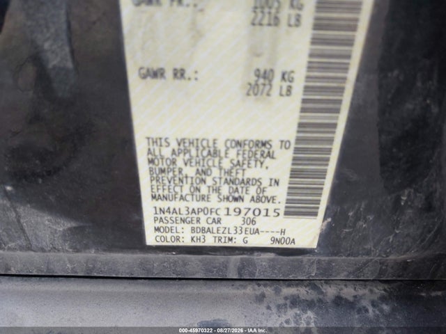 45970322 :رقم المزاد ، 1N4AL3AP0FC197015 vin ، 2015 Nissan Altima 2.5 S مزاد بيع