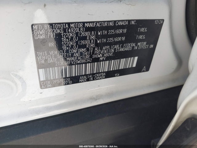 Продаж на аукціоні авто 2025 Toyota Rav4 Hybrid Xse, vin: 2T3E6RFV2SW086342, номер лоту: 45970380