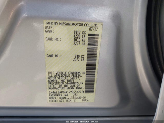Nissan Altima 2.5 S 2017 1N4AL3AP6HC297459 Image 9