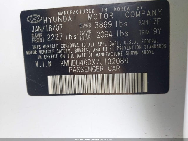 Продаж на аукціоні авто 2007 Hyundai Elantra Gls/ltd/se, vin: KMHDU46DX7U132088, номер лоту: 45970400